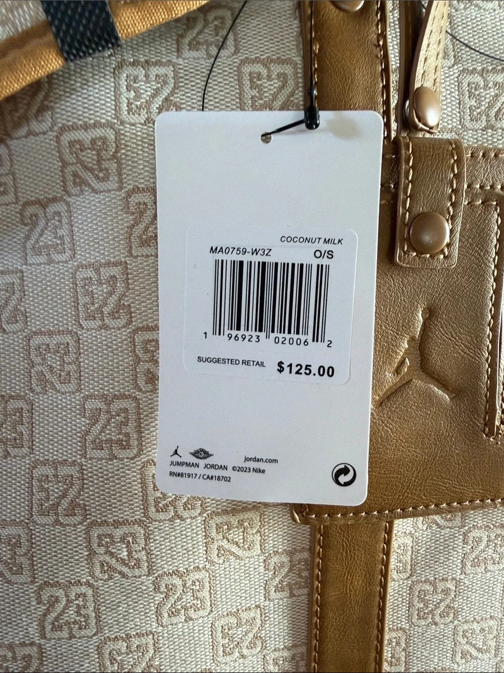 Brand New Jordan Monogram Duffle Bag (40L) Coconut Milk